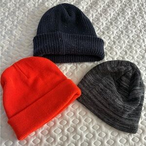 Set of Three Knit Beanies - Red, Navy, and Gray